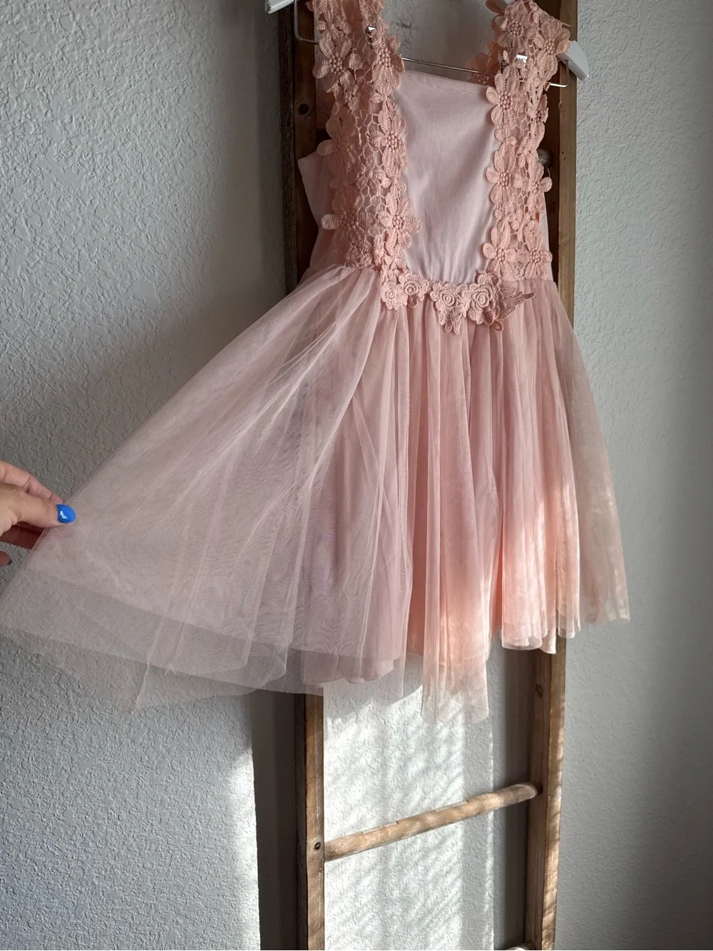 Trish Scully Blush Pink Floral Lace & Tulle Flower Girl Dress Sz: 8 NWT